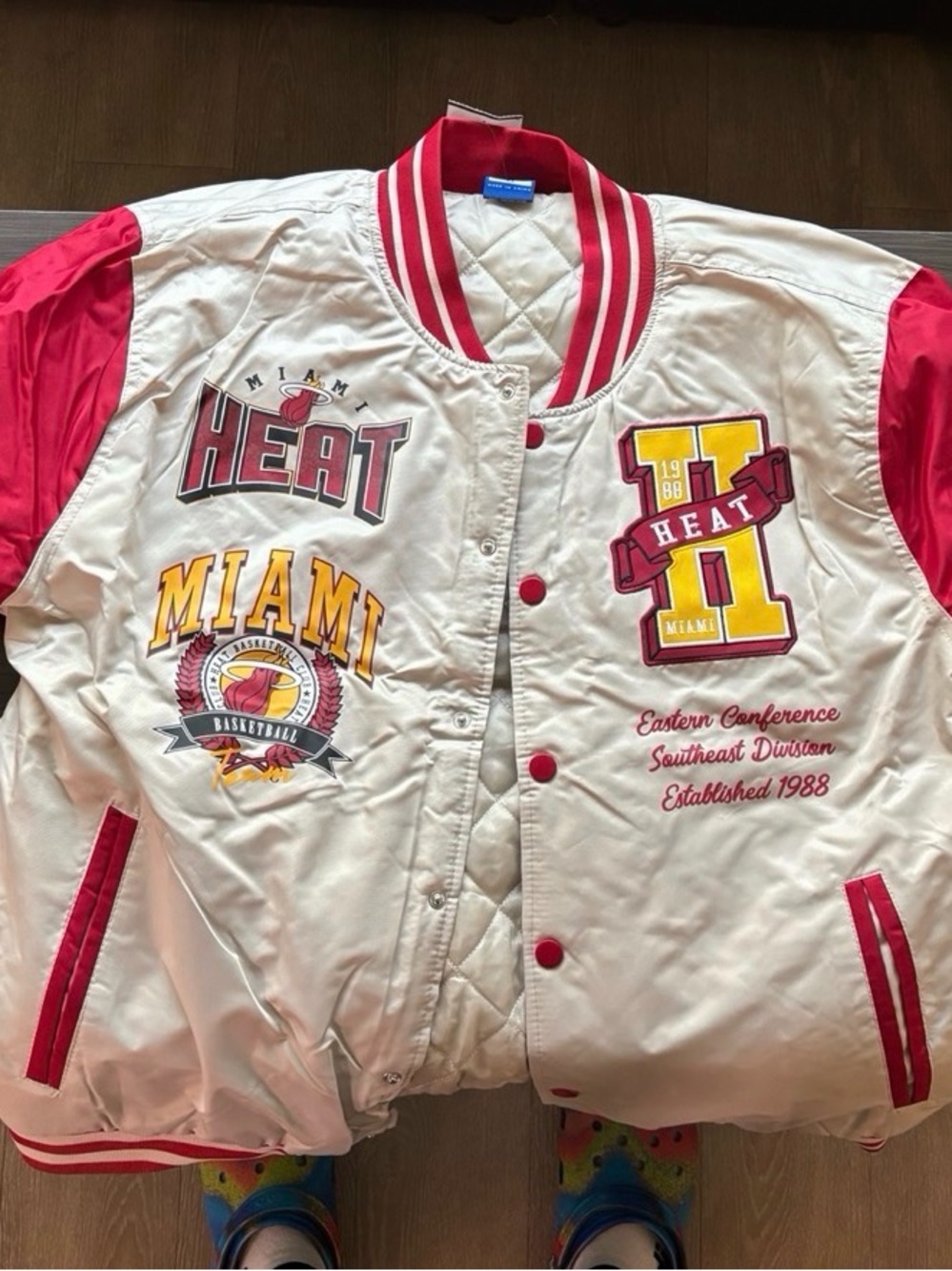 NBA Miami Heat White and Red Quilted Varsity Jacket